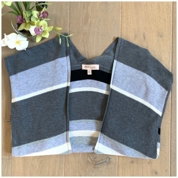 Philosophy Black Gray Striped Wrap Poncho Size M/L - Picture 3 of 5